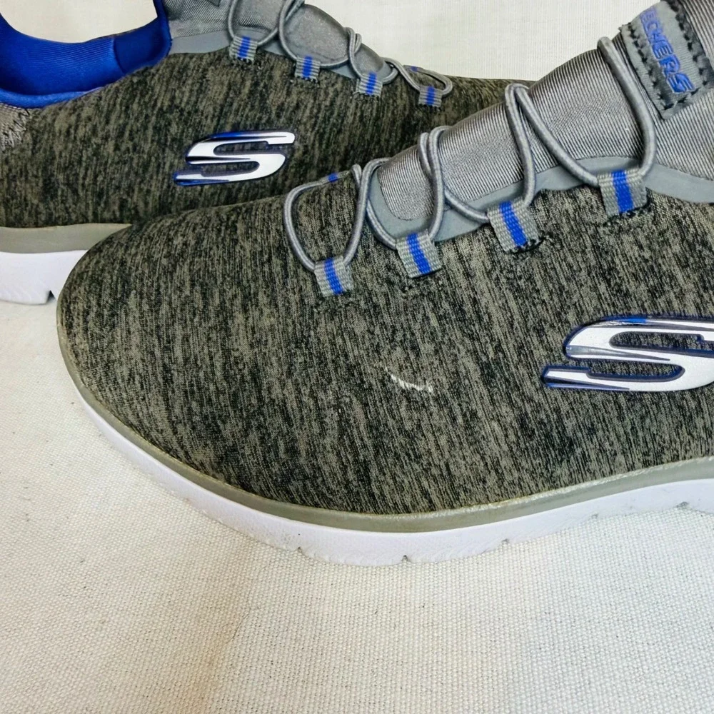 Skechers Summits Wide Fit Womens Charcoal Grey Blue Memory Foam Slip On Sneakers